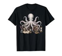 Libros de Dark Academia Octopus Camiseta gráfica económica, Hombre, Negro, XL
