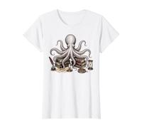 Libros de Dark Academia Octopus Camiseta gráfica económica, Mujer, Blanco, XS