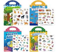 Libros de Pegatinas Reutilizables, 4 Pack Libro de Pegatinas Infantiles, Libro Pegatinas 2 Aaños, 3D Pegatinas Infantiles juguete educativo de aprendizaje, Regalos de cumpleaños y Navidad