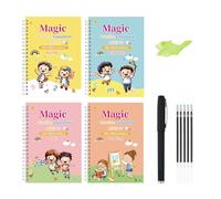 Libros de práctica de escritura a mano para niños de 3 a 5 años (4 libros) - Cuadernos mágicos reutilizables con ranuras y bolígrafos - Kit para guardería con alfabeto, matemáticas, números y dibujo
