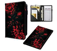 Libros de servidor para camarera, billetera de cuero para servidor con bolsillo con cremallera, 7 bolsillos de almacenamiento para recetas y cheques, soporte para bolígrafo, organizador personal para cartera, delantal, arte rosa roja