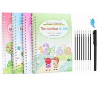 Libros de trabajo de escritura a mano ranurados reutilizables, sistema de escritura feliz Motor Magic para aprender a rastrear números y letras, cuaderno de aprendizaje preescolar (1 Set)