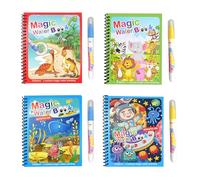 Libros para Colorear con Agua Mágica,4 PCS Libro para Colorea con Efecto de Color de Dibujos Animados Unicornios Libro de Dibujo de Agua para Niños Pequeños 3 4 5 6+ Regalos A