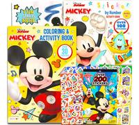 Libros para colorear de Mickey Mouse para niños de 2 a 4 años, paquete con libro de actividades de Mickey con más de 200 calcomanías más páginas para colorear de Mickey, más | Libro de actividades de