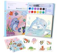 Libros para Colorear Niños, Kit de Pintura 3 en 1 con 12 Colores+3 Tipos de Diseño Creativo+Pincel, Juguete Educativo para Niños de 3 a 8 Años, Regalos para Niños (Mundo Oceánico)