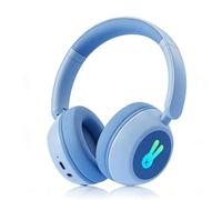 LICAEVEY Auriculares Bluetooth para Niños, Luces LED de Colores, Auriculares Inalámbricos BT6.0 con Cable para Colocar sobre la Oreja con Límite de Volumen Seguro, Tiempo de Reproducción (Blue)