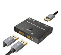 LICAEVEY DP 1.4 Splitter 2 en 1 Salida Bidireccional, 8K@60Hz 4K@240Hz Switcher Splitter, 32Gbps HDR10+ VRR Compatible con PC para Juegos y Múltiples Pantallas