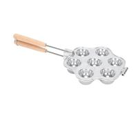 LICAEVEY Molde para Tarta de Huevo con 7 Agujeros, Molde para Hornear de Aleación de Aluminio Reutilizable Antiadherente con de Madera, Mini para Tarta para Pastel, Pudín y Muffin