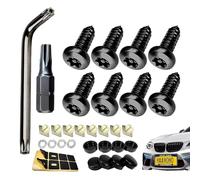 License Plate Screw Caps - Black Frame Fastener Cover System, Rustproof Anti Theft Self Tapping Mounting Hardware Accessory, Secure Number Plate Tag Protection Kit for Car Vehicle Installation