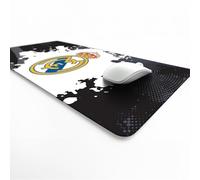 Licensed Décor Alfombrilla de escritorio del Real Madrid - Escudo completo sobre salpicaduras de color - negro y gris - 43 x 90 cm