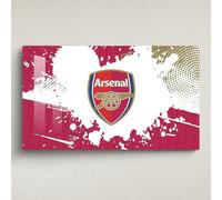 Licensed Décor Arsenal FC - Arte acrílico para pared, tamaño pequeño, 65 cm de ancho x 40 cm de alto, escudo completo sobre salpicaduras de color