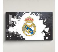 Licensed Décor Arte de pared acrílico del Real Madrid - Pequeño (65 cm (ancho) x 40 cm (alto) - escudo completo en color negro y gris