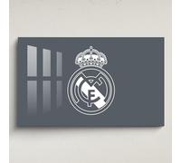 Licensed Décor Arte de pared acrílico del Real Madrid, pequeño (65 cm de ancho x 40 cm de alto), escudo blanco sobre gris frío