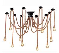 LiChA Vintage Simple Ceiling Pendant Light 10 Lights E27 Chandelier Indoor Hanging Chandelier for Dinning Room Bedroom,Adjustable Pendant Lighting Fixture-Hemp Rope 10 Lights