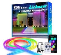 Lichaser 30M RGB+IC Luces Neon LED Flexible, IP68 Tira LED Exterior Impermeable Bluetooth con Smart APP y Control Remoto 2.4G, Silikon Flex Tiras Neon para Pabellón, Fiesta, Habitacion (15M*2)