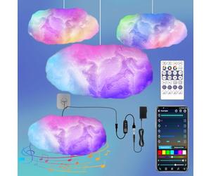 Lichaser RGB Algodón Nube Luz LED, Remoto 2,4G y Bluetooth APP, Los Colores se Pueden Cambiar a Nubes de Arcoíris, Nubes de Relámpagos, etc. Decoración del Dormitorio del Hogar (RGB, 60cm)