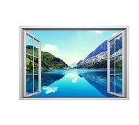 Lichi Pegatina de Pared 3D de Ventana Falsa con Vista de Río y Montaña, Mural Artístico Adhesivo para Decoración del Hogar