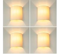 Licht-Erlebnisse Aplique blanco crema, pantalla de tela, aplique E27, H:23 cm, luz de arriba abajo, poco deslumbramiento, acogedor, salón, aplique dormitorio (Paquete de 4)