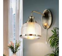 Licht-Erlebnisse Aplique con interruptor en latón antiguo cristal transparente metal art nouveau H: 24,5 cm E27 aplique cocina baño lámpara pared