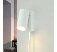 Licht-Erlebnisse Aplique con interruptor y enchufe, aplique GU10, blanco-dorado, orientable, direccional, dormitorio, salón, foco, proyector, aplique orientable