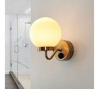Licht-Erlebnisse Aplique de baño TOGO vidrio metal en latón con interruptor IP44 baño A: 19 cm E14 máximo 40 vatios bola lámpara de pared clásica baño