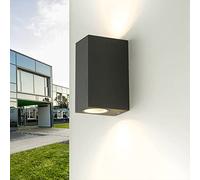Licht-Erlebnisse Aplique de exterior AALBORG con diseño moderno Up Down en aluminio antracita 2 x GU10 IP44 Lámpara de pared para jardín, balcon