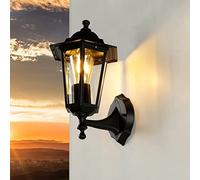 Licht-Erlebnisse Aplique de exterior aluminio cristal negro IP44 terraza balcón H:36 cm E27 vertical Rústico farol de pared jardín PARIS