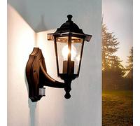 Licht-Erlebnisse Aplique de exterior con detector de movimiento aluminio cristal negro IP44 terraza D:23 cm E27 farol nostálgico sensor lámpara de pared PARIS