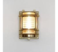 Licht-Erlebnisse Aplique de exterior de diseño marítimo A:22 cm de latón antiguo y cristal estriado 100% inoxidable Lámpara e pared exterior para jardín
