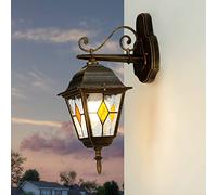 Licht-Erlebnisse Aplique de exterior SALZBURG estilo Tiffany Farol elemento de cristal color cobre antiguo estilo vintage E27 A:43 cm ideal para jardín