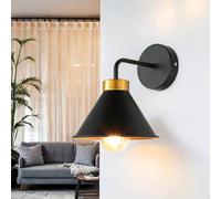 Licht-Erlebnisse Aplique de pared interior fabricado en metal en negro y dorado E27 W: 20cm Producto UE loft industrial salón pasillo lámpara de pared del dormitorio