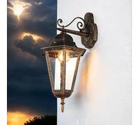 Licht-Erlebnisse Aplique exterior de aluminio y cristal en cobre antiguo IP44 Entrada Jardín T: 28,5 cm E27 Lámpara exterior retro nostálgica BRISTOL