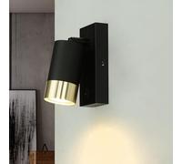Licht-Erlebnisse Aplique pequeño con interruptor, aplique interior negro, dorado, spot pared, dormitorio cama, GU10, D:6 cm, regulable, acentuado, salón, aplique cocina