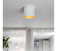 Licht-Erlebnisse Foco de superficie GU10 lámpara de techo, foco de superficie blanco, dorado, brillante, cocina, pasillo, Ø12,7 cm, foco de techo, foco, pequeño, redondo, foco de techo, proyector