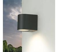Licht-Erlebnisse Lámpara de exterior antracita, foco de pared de exterior, GU10, IP44, H:8 cm, hacia abajo, semicircular, terraza, balcón, lámpara de pared de exterior, iluminación de cochera