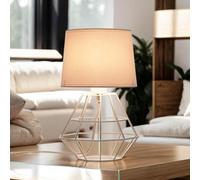 Licht-Erlebnisse Lámpara de mesa blanca de tela, pantalla de metal, estructura de alambre, diseño geométrico, E27, lámpara de noche, lámpara auxiliar, lámpara de mesa
