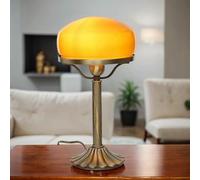 Licht-Erlebnisse Lámpara de mesa premium vidrio de latón en bronce naranja claro dormitorio oficina 40,5 cm de alto E27 lectura en forma de seta obra lámpara de mesa art nouveau