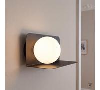 Licht-Erlebnisse Lámpara de pared de cristal de metal negro y blanco para salón, dormitorio, pasillo, ancho: 24 cm, G9 hasta 28 W, pantalla esférica, acogedora, lámpara de pared