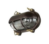 Licht-Erlebnisse Lámpara de pared de latón y cristal en marrón óxido antiguo IP64 para balcón, 13 cm de alto, E27, estilo rústico marítimo, SKIATHOS