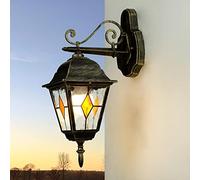 Licht-Erlebnisse Lámpara de pared exterior clásica de aluminio dorado Aplique Farol de cristal antiguo Estilo Tiffany E27 Iluminación exterior Jardín Balcón