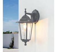 Licht-Erlebnisse Lámpara de pared exterior de aluminio y vidrio, antracita, IP44, para balcón y patio, 22,5 cm de profundidad, E27, farol rústico, PARIS