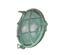 Licht-Erlebnisse Lámpara de pared exterior de latón y cristal en verde antiguo IP64 para terraza y balcón, 21 cm de diámetro, E27, estilo rústico marítimo, SERIFOS