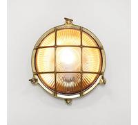 Licht-Erlebnisse Lámpara de pared exterior de latón y vidrio IP64 para entrada de casa, Ø21 cm, E27 máx. 18 W, redonda, marítima, con rejilla, aplique de pared exterior rústico para jardín SERIFOS