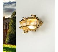 Licht-Erlebnisse Lámpara de pared exterior de latón y vidrio, IP64, para entrada y puerta principal, 10 cm de profundidad, E27 máx. 18 W, estilo marítimo rústico, SKIATHOS