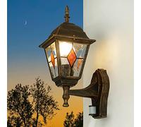 Licht-Erlebnisse Lámpara de pared exterior estilo rústico con detector de movimiento cobre antiguo A:37,5 cm Aplique de estilo retro Farol para el jardín de casa