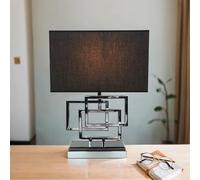 Licht-Erlebnisse Lámpara de sobremesa diseño cuadrada en metal negro plateado y tela A: 56cm Lámpara de noche moderna iluminación ambiental lámpara de mesa calidad interior