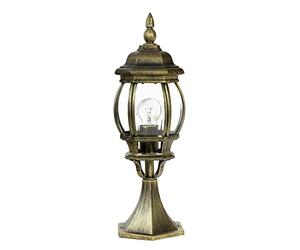 Licht-Erlebnisse Lámpara de sobremuro BREST Farola de estilo rústico en cristal y aluminio dorado antiguo E27 IP43 Lámpara de pie diseño retro para jardín