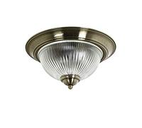 Licht-Erlebnisse Lámpara de techo metal vidrio latón antiguo IP44 baño cocina Ø31 cm E14 2 luces redonda Art Nouveau plafón comedor BARMSTEDT