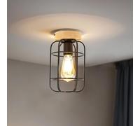 Licht-Erlebnisse Lámpara de techo Metal Wood Wire Shade E14 Brown Black Round DYK Ceiling Lamp Hall Living Room