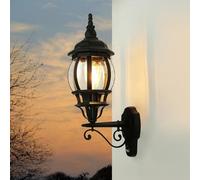 Licht-Erlebnisse Luz exterior con detector de movimiento Vidrio Aluminio Negro IP23 Casa Patio H: 54 cm E27 Rústico Farol Aplique exterior BREST